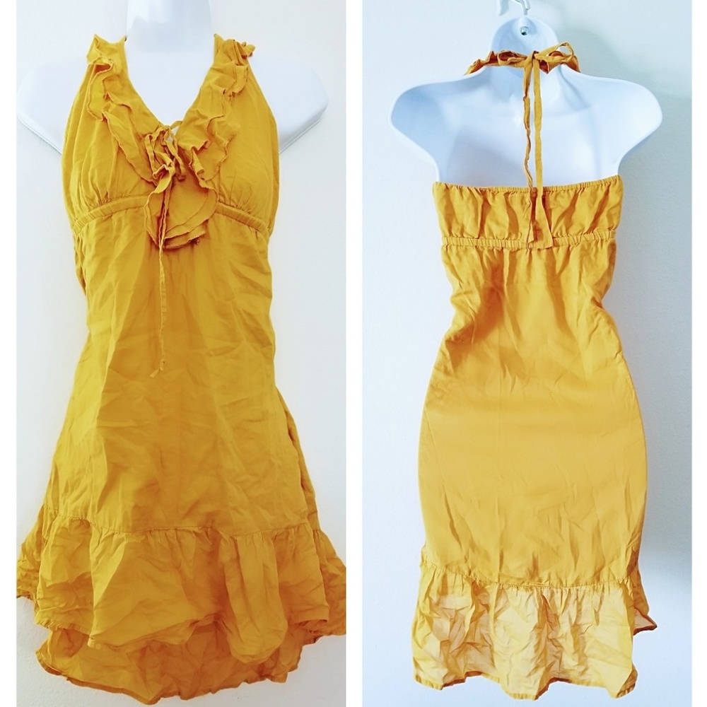 🌹Yellow Halter Flutter Summer Dress